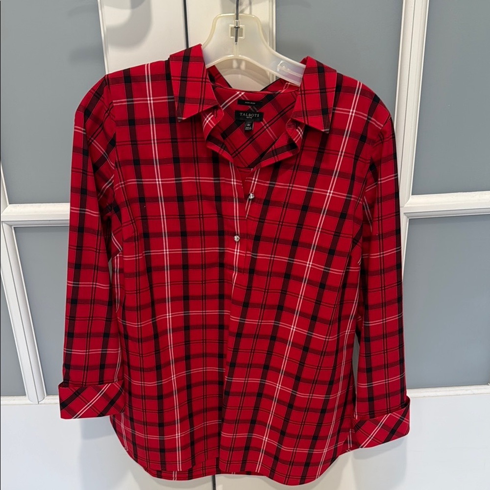 Talbots Red Plaid with silver Tunic